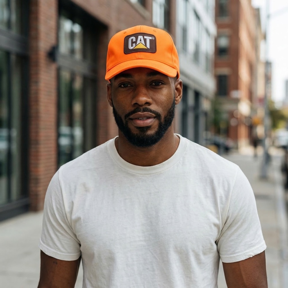 CAT Caterpillar Orange Logo Hat Adjustable Cap Streetwear Workwear Style Unisex